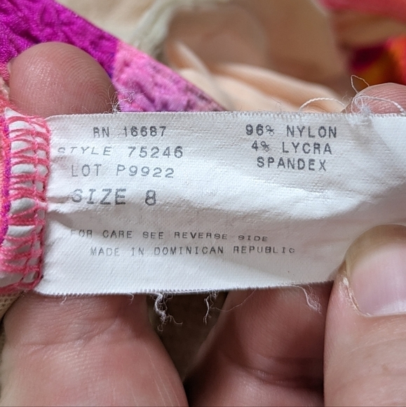 Vintage colorful neon pink yellow blue tropical hibiscus floral swimsuit 8 - Picture 10 of 12